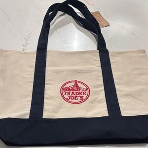 Trader Joe's Navy and Cream Tote Bag
